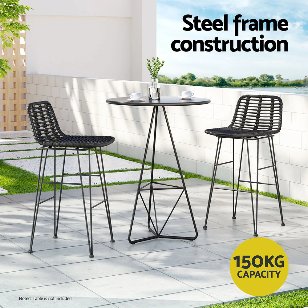 Set of 2 Coastal Outdoor Rattan Bar Stools 68cm - Black - Image 4