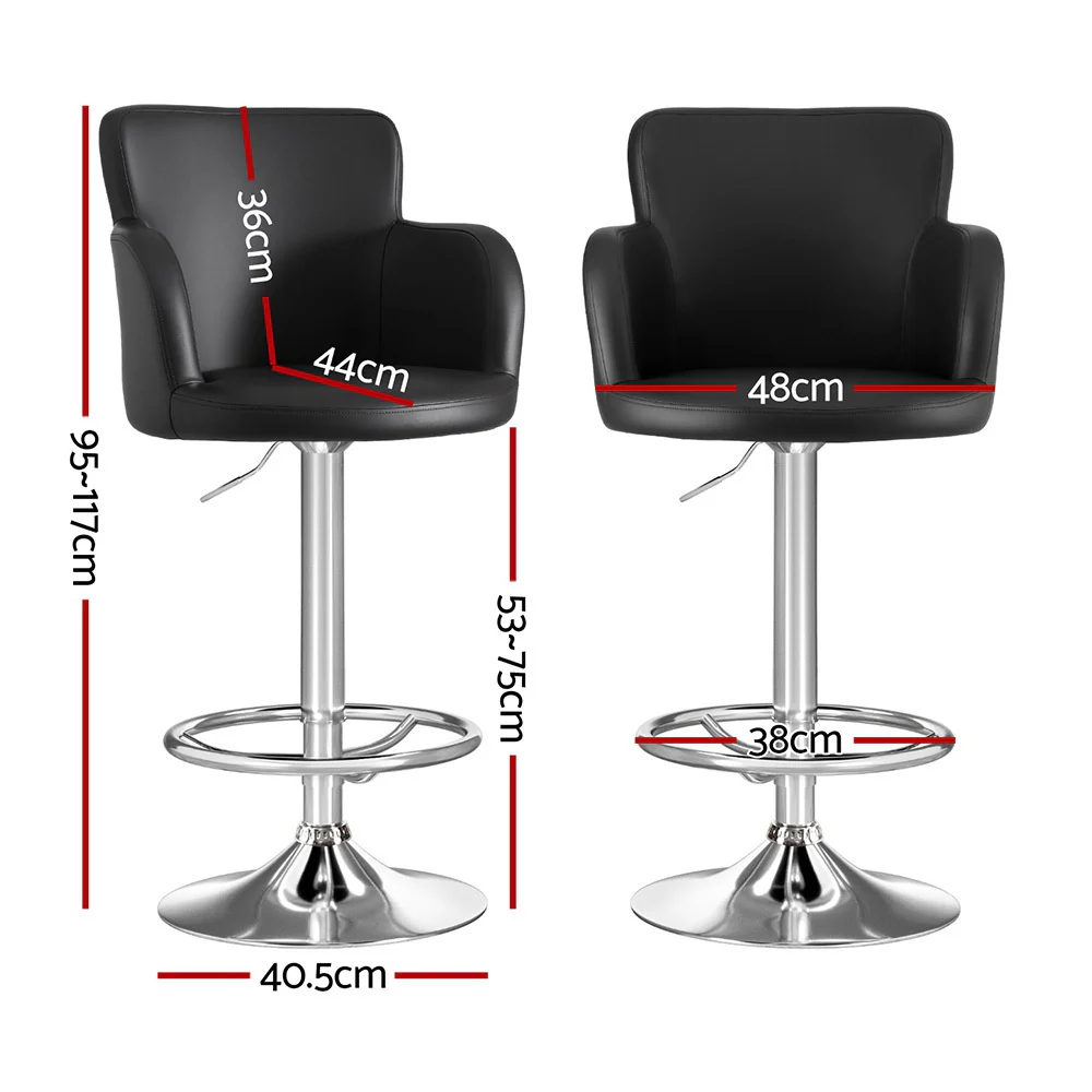 Set of 2 Corben Adjustable PU Leather Bar Stools - Black - Image 2