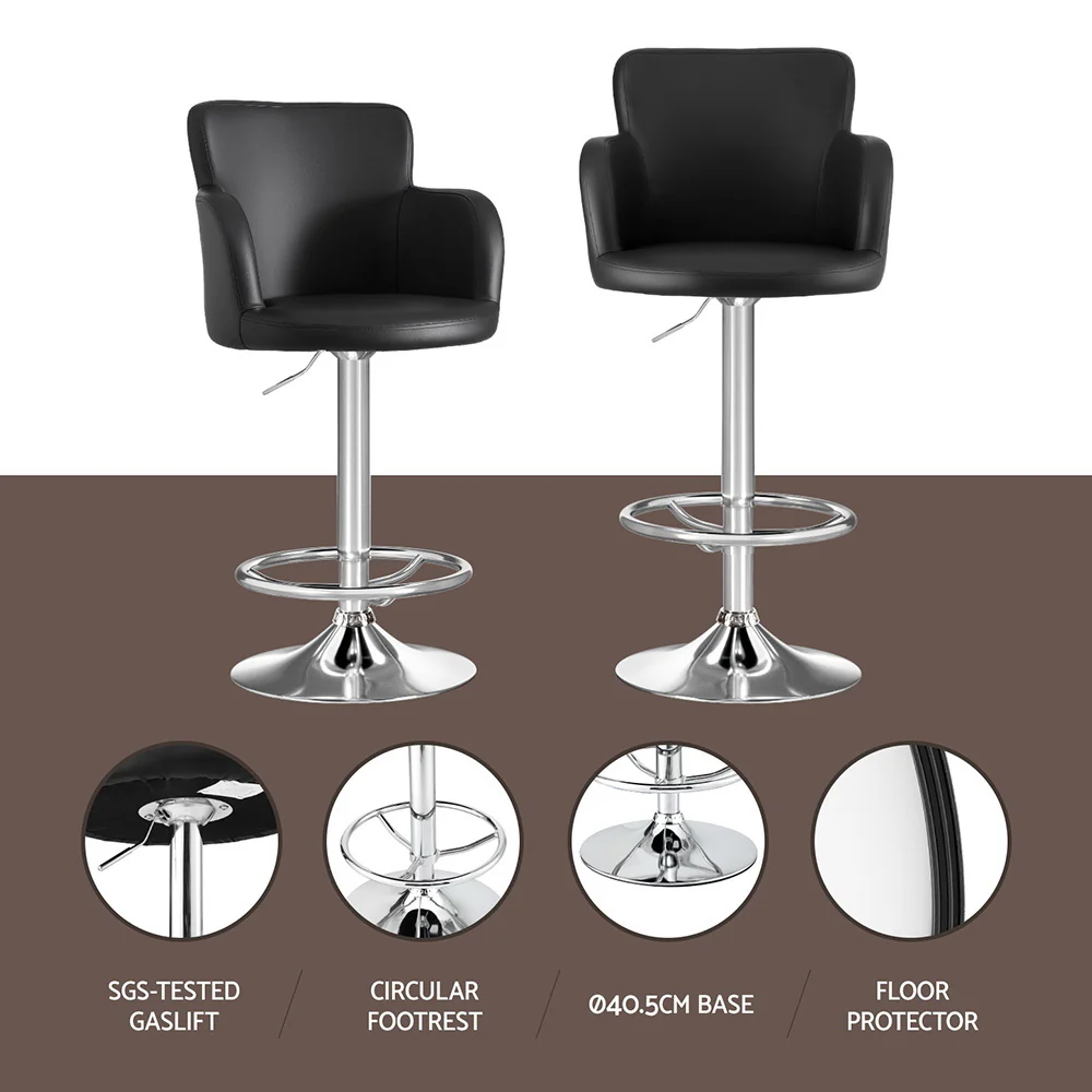 Set of 2 Corben Adjustable PU Leather Bar Stools - Black - Image 4