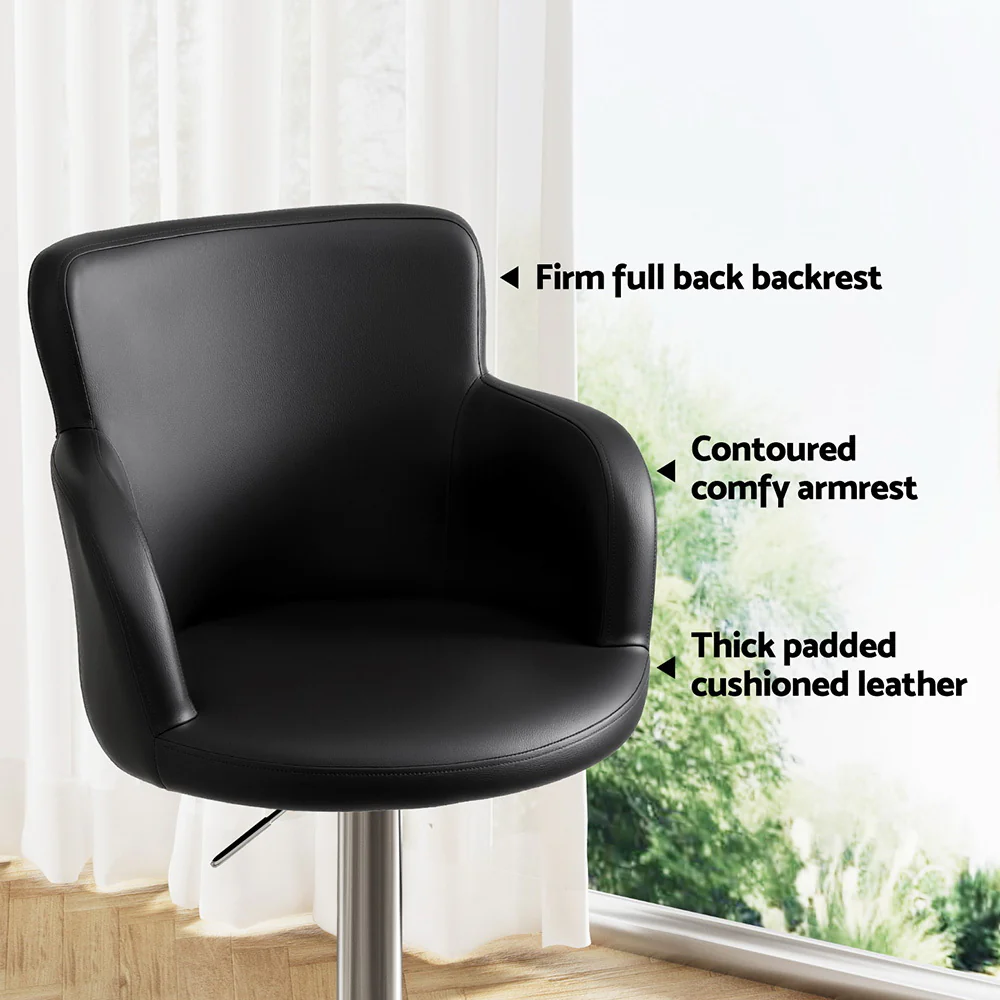 Set of 2 Corben Adjustable PU Leather Bar Stools - Black - Image 5