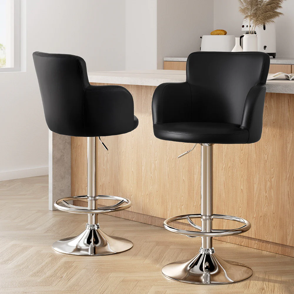 Set of 2 Corben Adjustable PU Leather Bar Stools - Black - Image 7