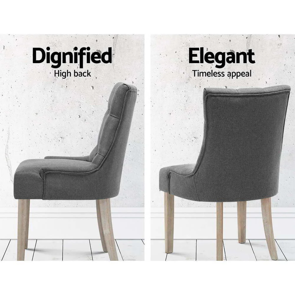 Set of 2 Dining Chair CAYES French Provincial Chairs Wooden Fabric Retro Cafe - Image 5