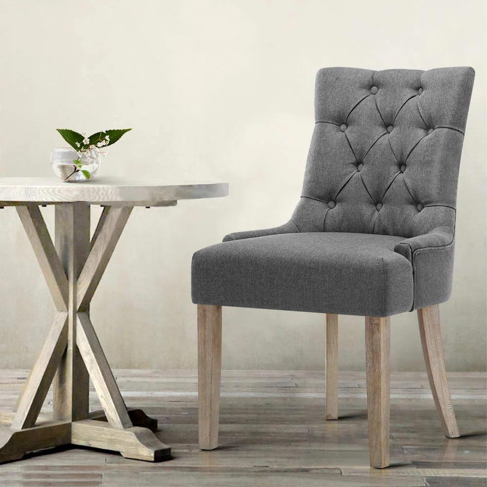 Set of 2 Dining Chair CAYES French Provincial Chairs Wooden Fabric Retro Cafe - Image 7