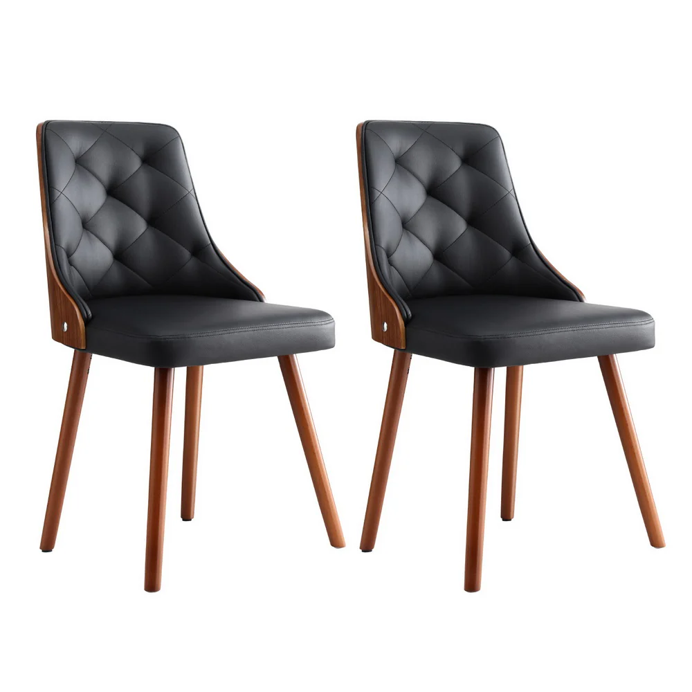 Set of 2 Dining Chairs Black PU
