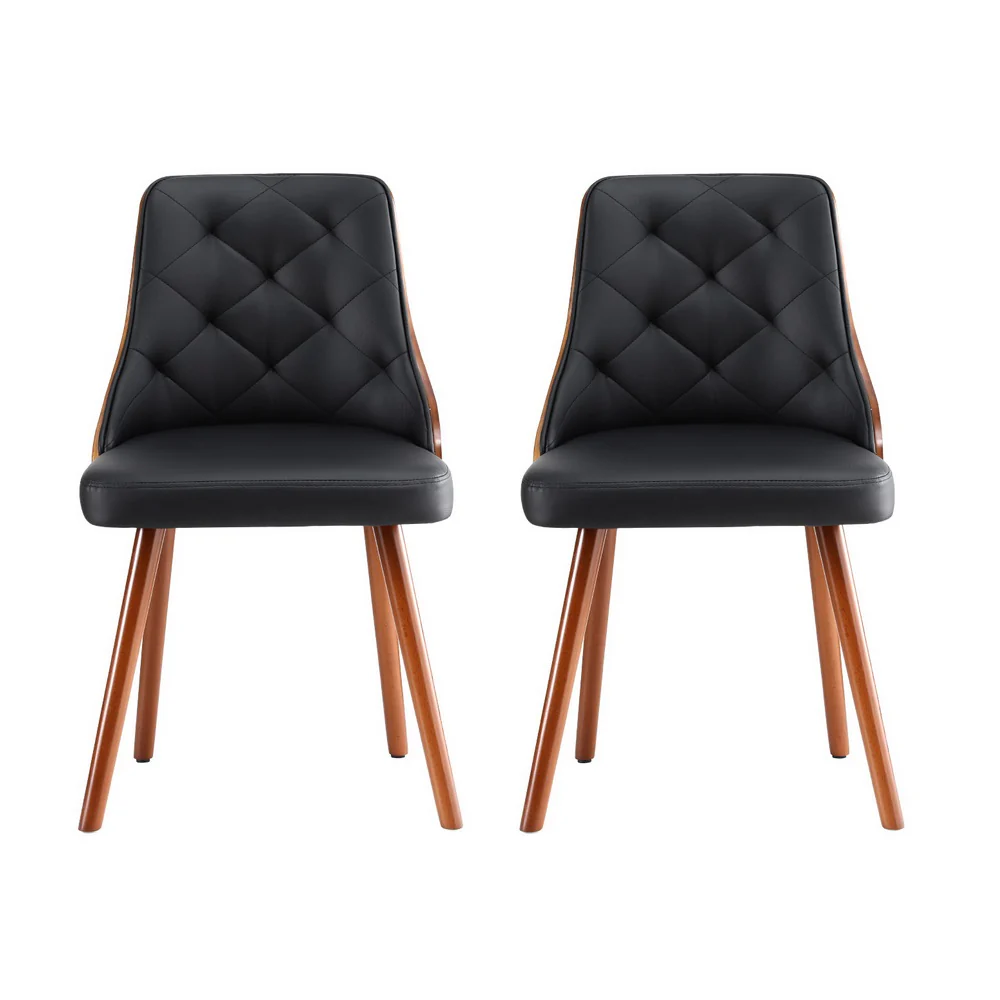 Set of 2 Dining Chairs Black PU - Image 3