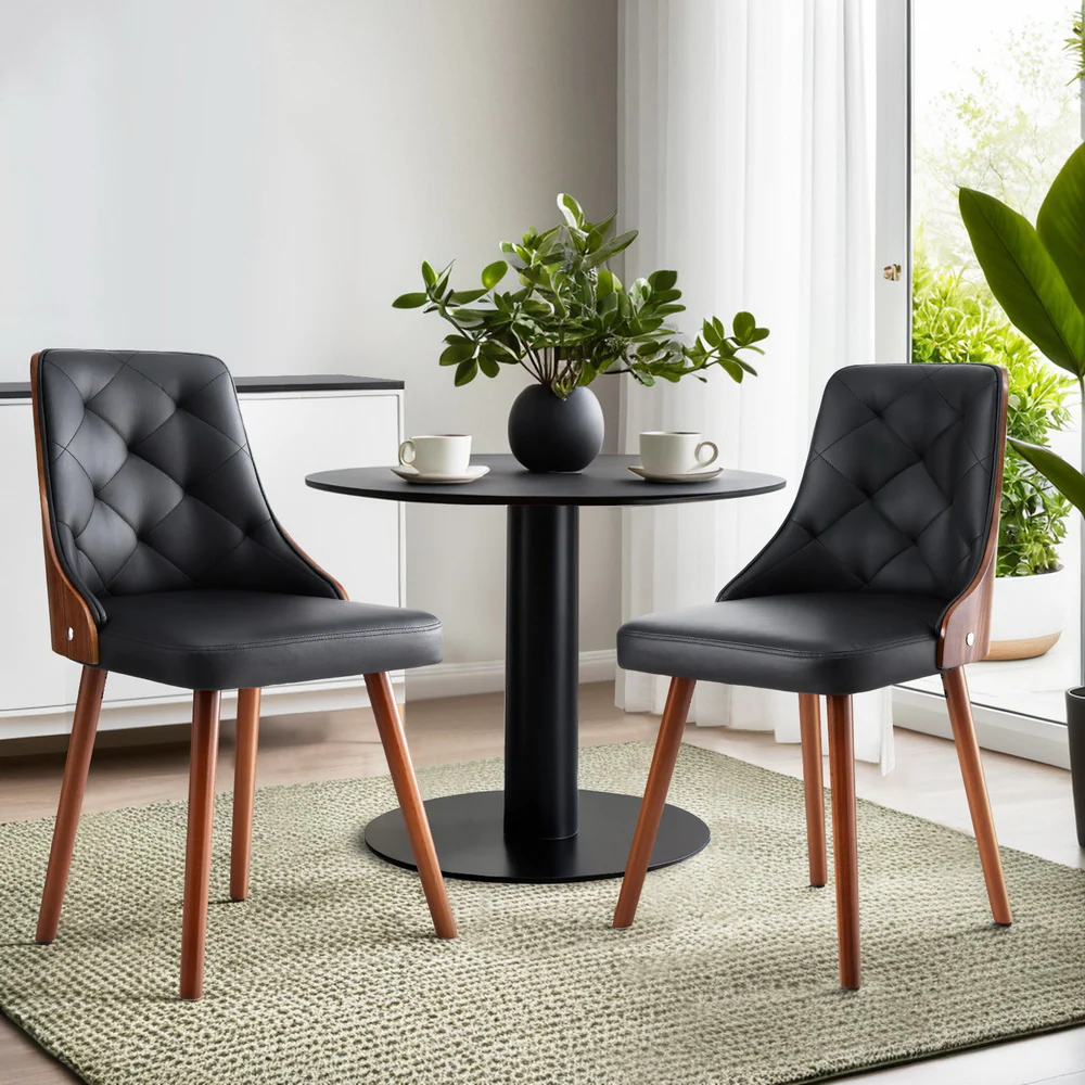 Set of 2 Dining Chairs Black PU - Image 7