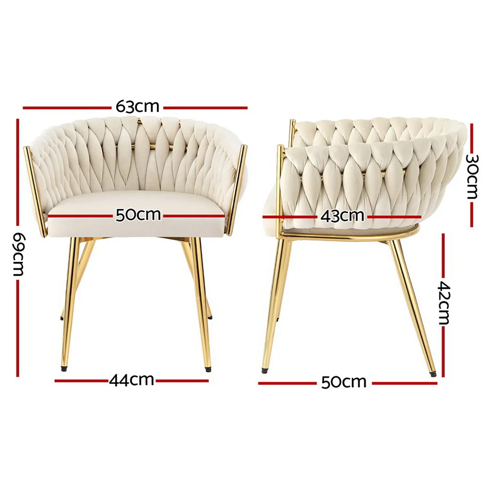 Set of 2 Dining Chairs Velvet Armchair Beige - Image 2
