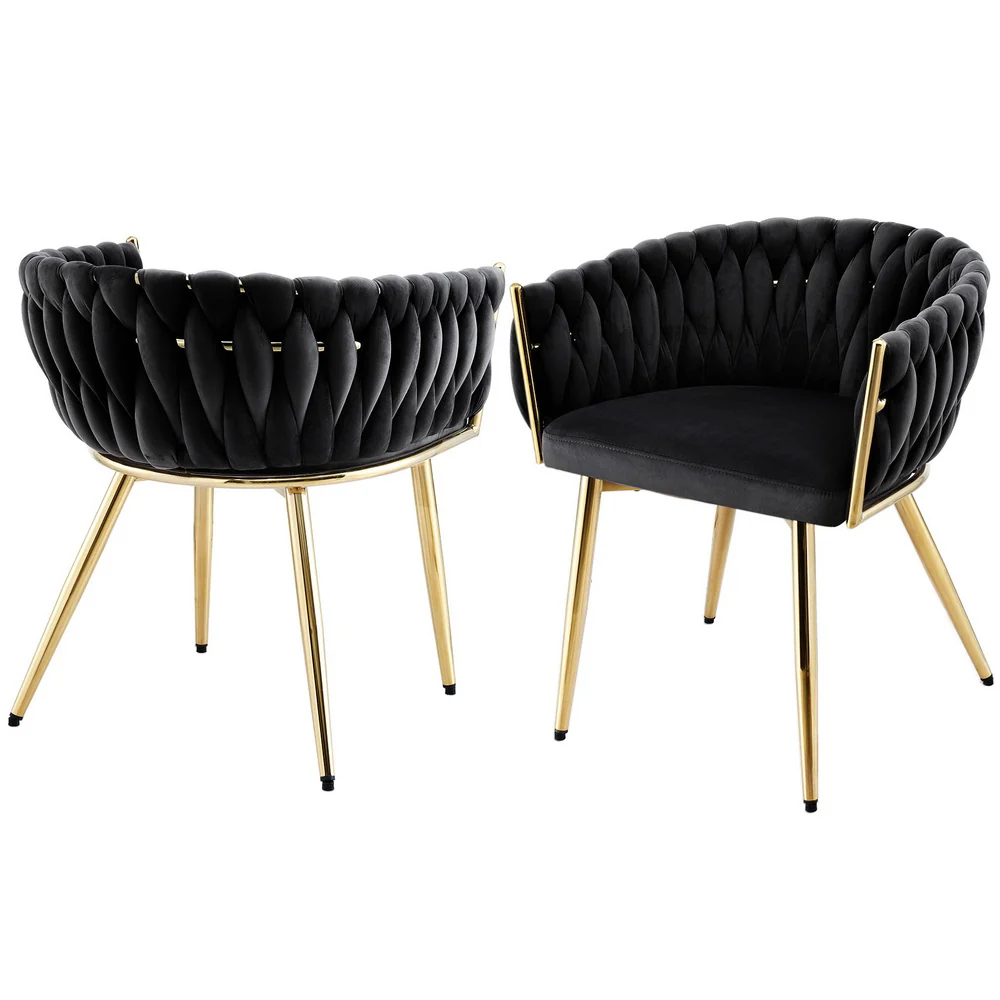 Set of 2 Dining Chairs Velvet Armchair Black