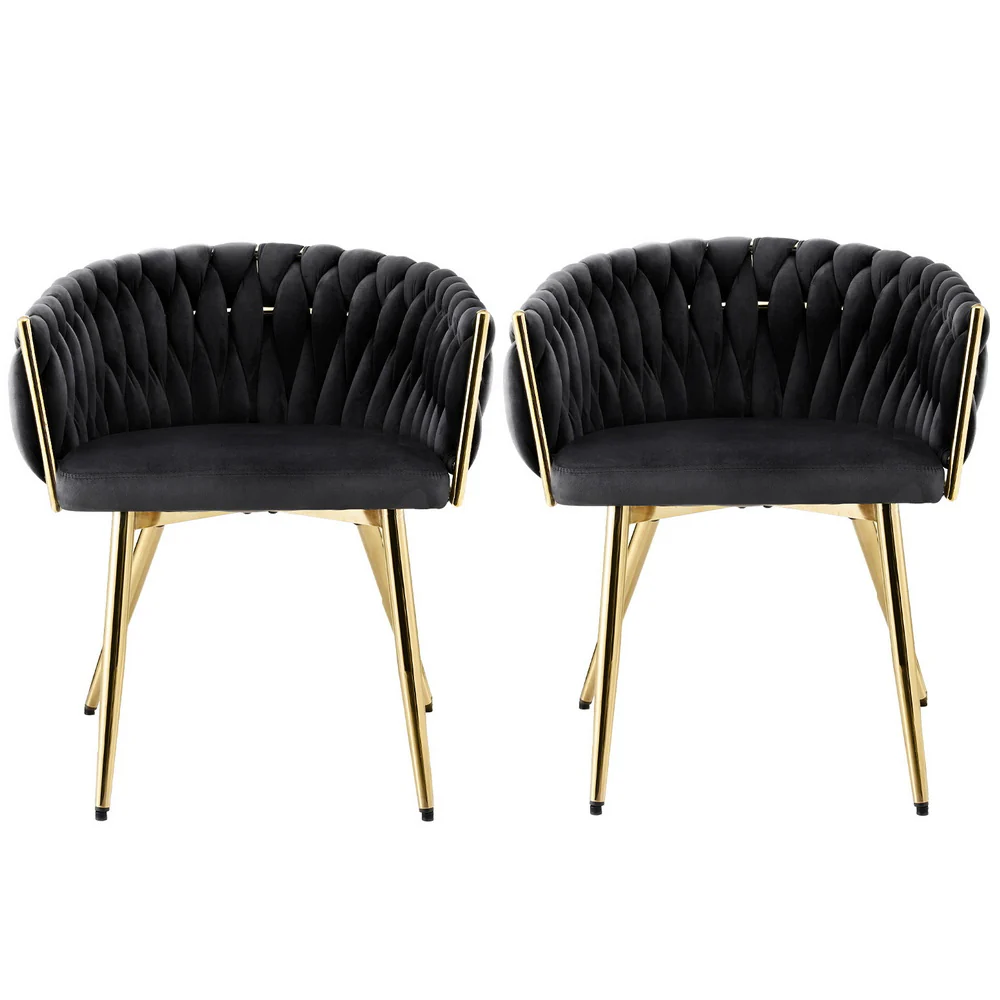 Set of 2 Dining Chairs Velvet Armchair Black - Image 3