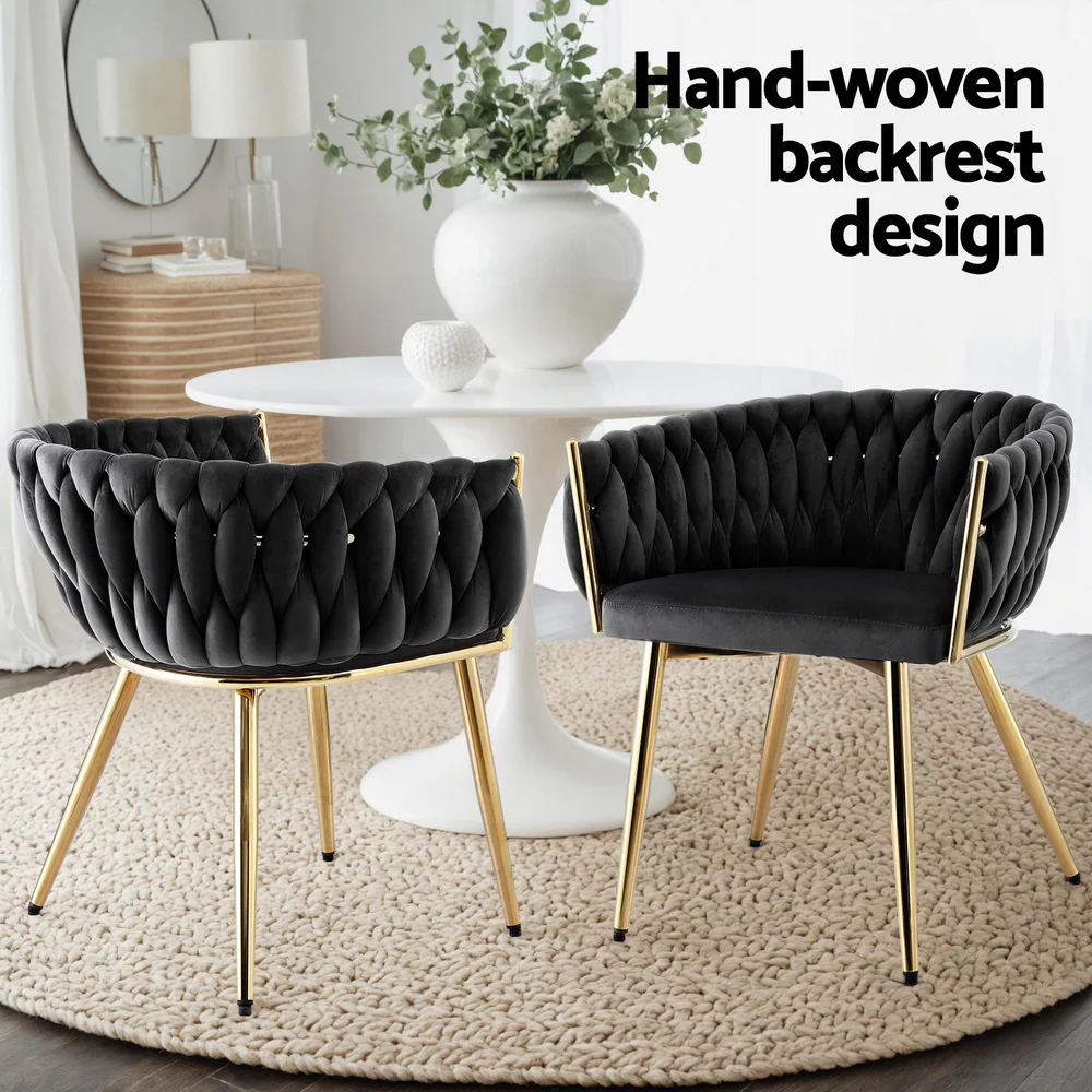 Set of 2 Dining Chairs Velvet Armchair Black - Image 4