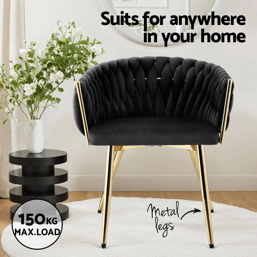 Set of 2 Dining Chairs Velvet Armchair Black - Image 5