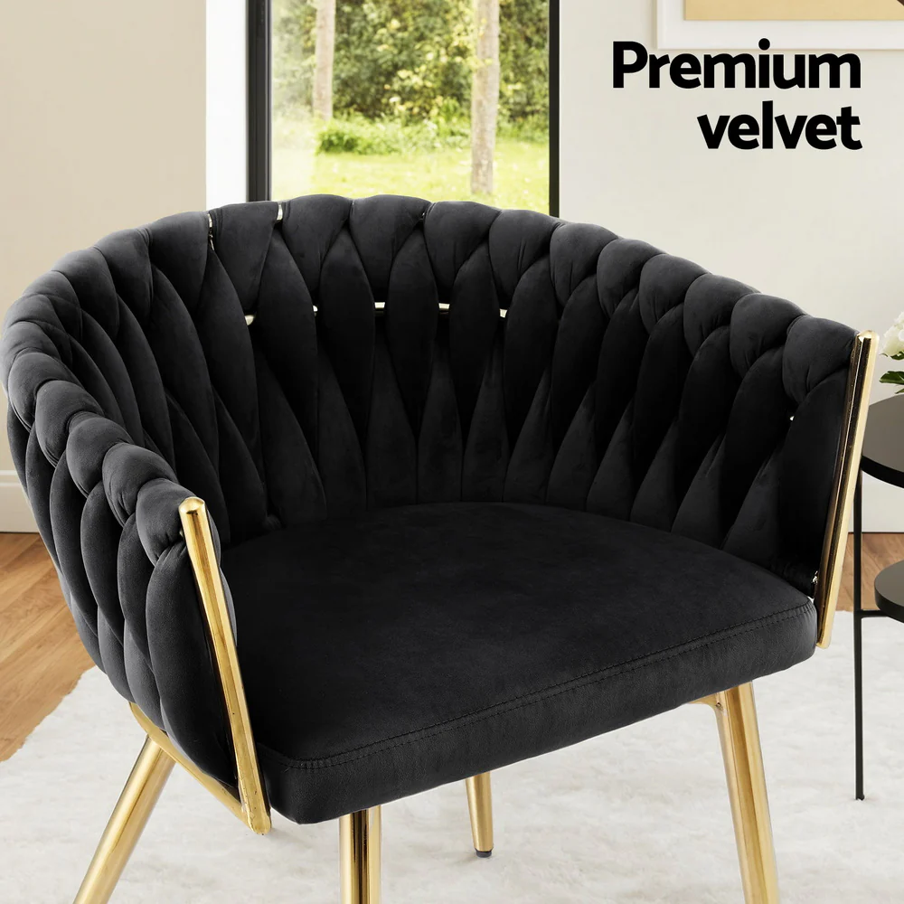 Set of 2 Dining Chairs Velvet Armchair Black - Image 6