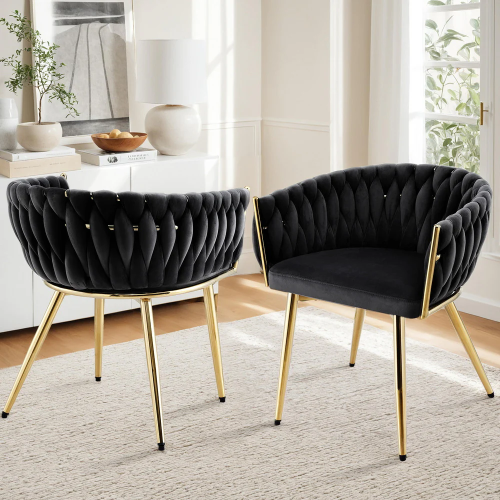 Set of 2 Dining Chairs Velvet Armchair Black - Image 7