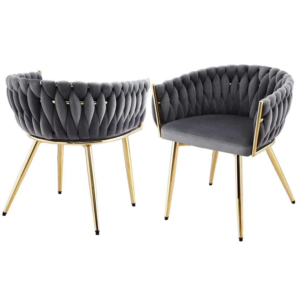 Set of 2 Dining Chairs Velvet Armchair Grey