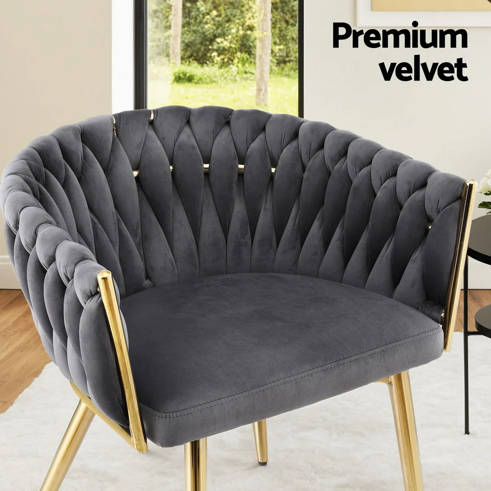 Set of 2 Dining Chairs Velvet Armchair Grey - Image 6