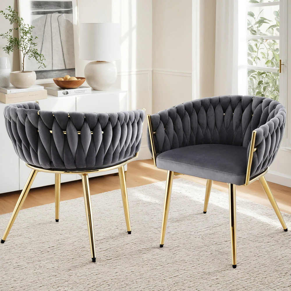 Set of 2 Dining Chairs Velvet Armchair Grey - Image 7