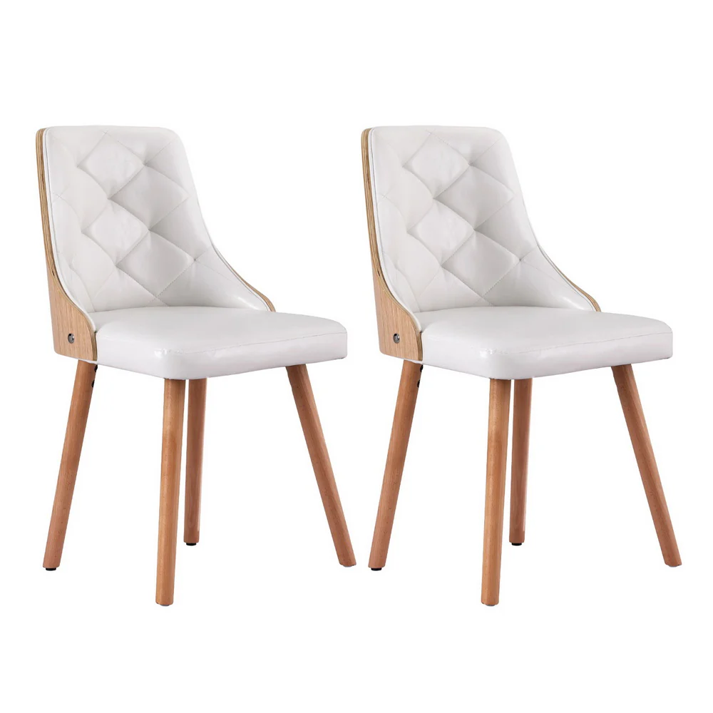 Set of 2 Dining Chairs White PU