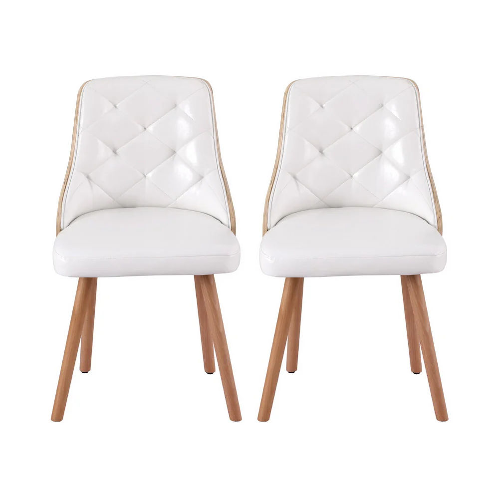 Set of 2 Dining Chairs White PU - Image 3