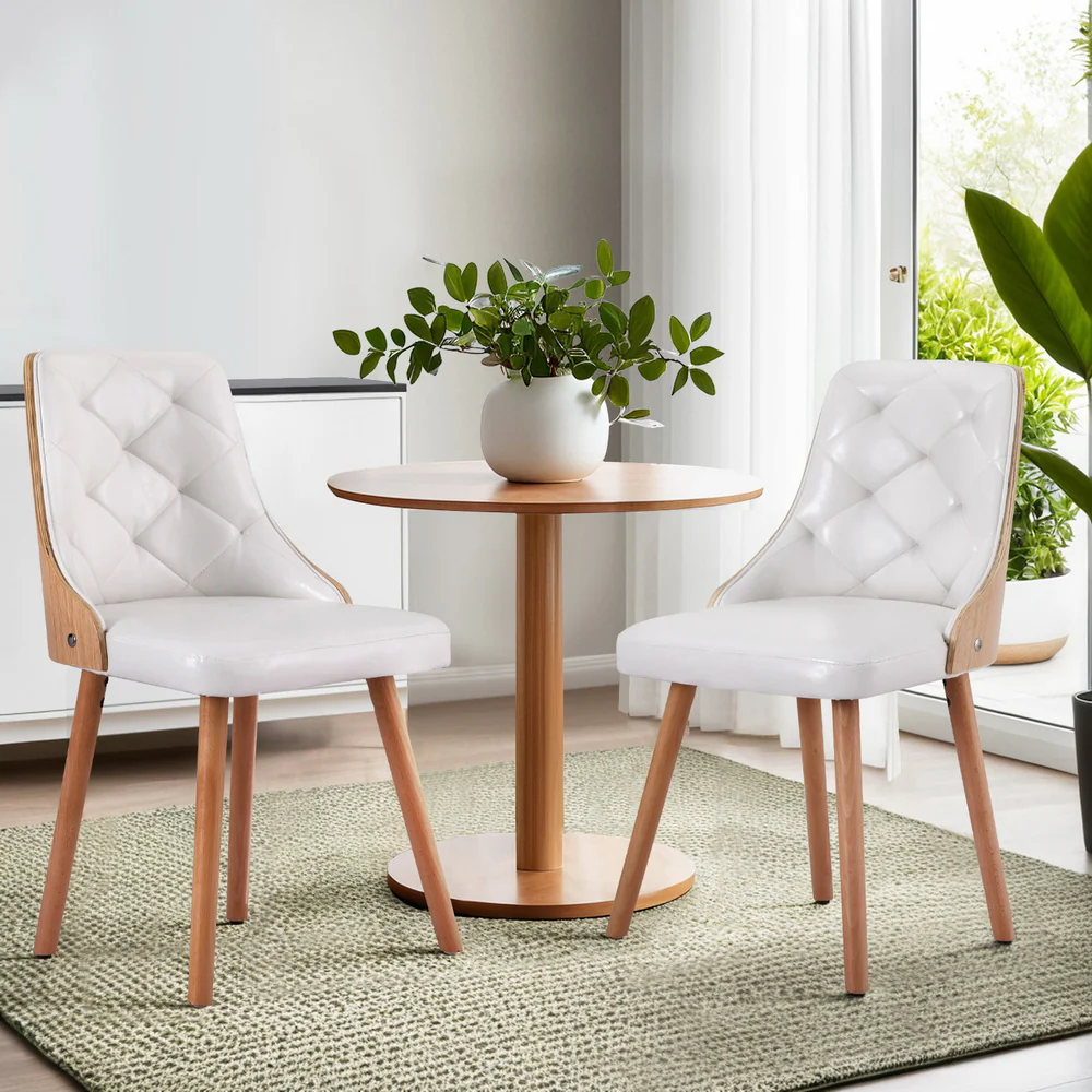 Set of 2 Dining Chairs White PU - Image 7