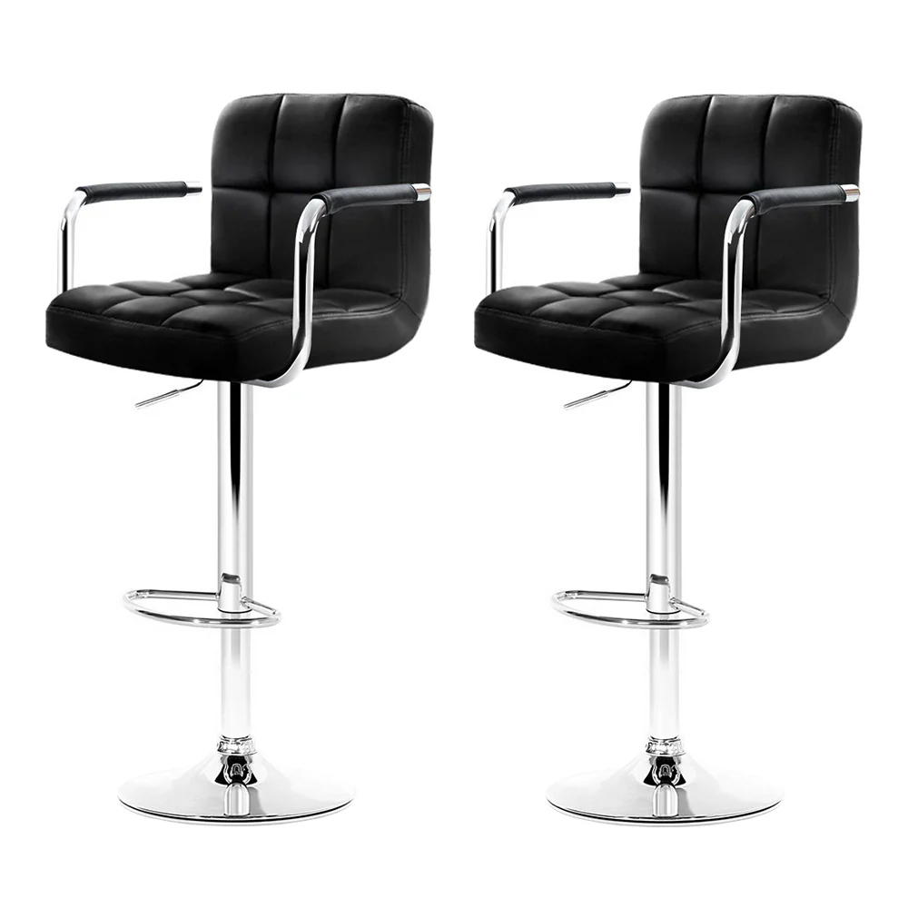 Set of 2 Elara Swivel Leather Bar Stools – Black - Image 3