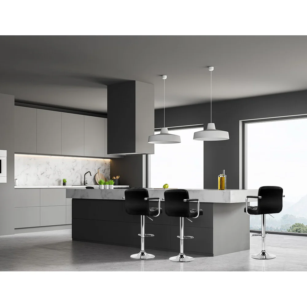Set of 2 Elara Swivel Leather Bar Stools – Black - Image 4