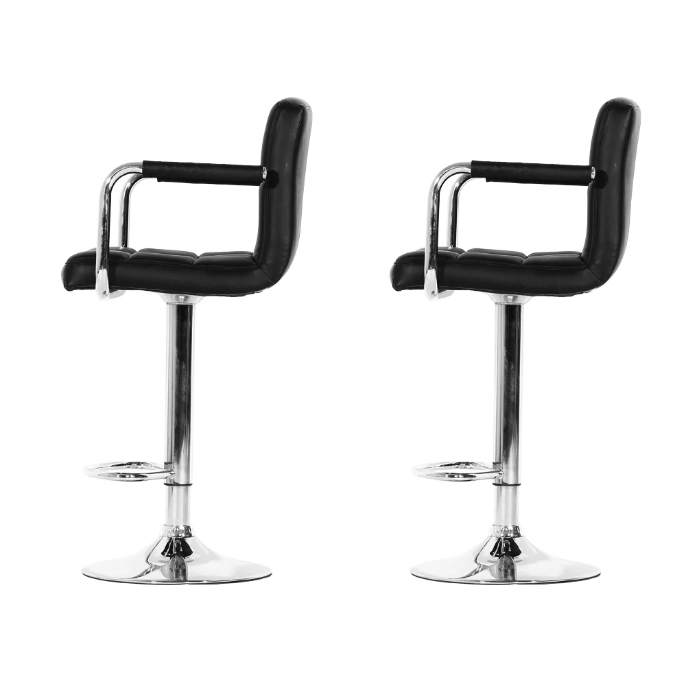 Set of 2 Elara Swivel Leather Bar Stools – Black - Image 6