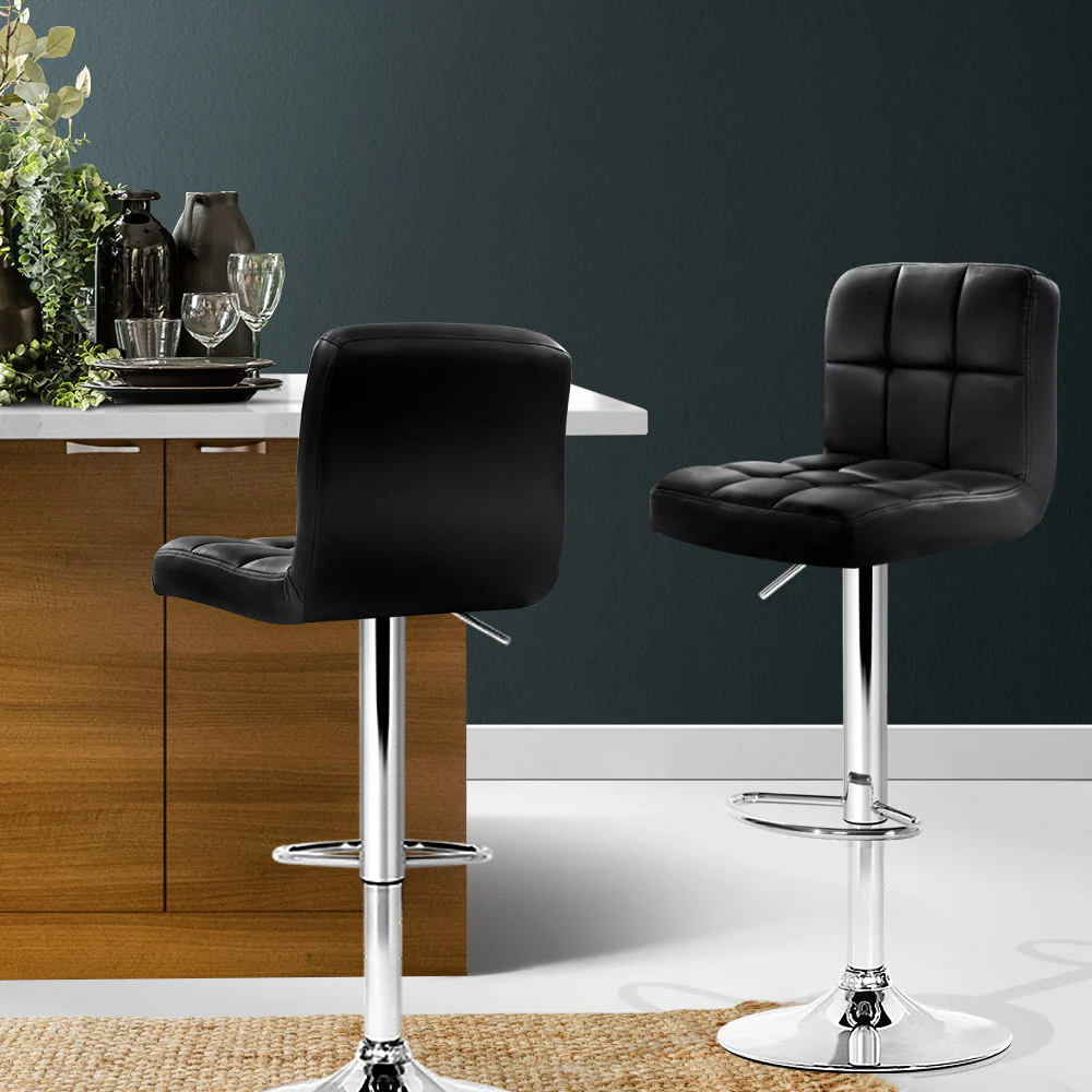 Set of 2 Elara Swivel Leather Bar Stools – Black - Image 7