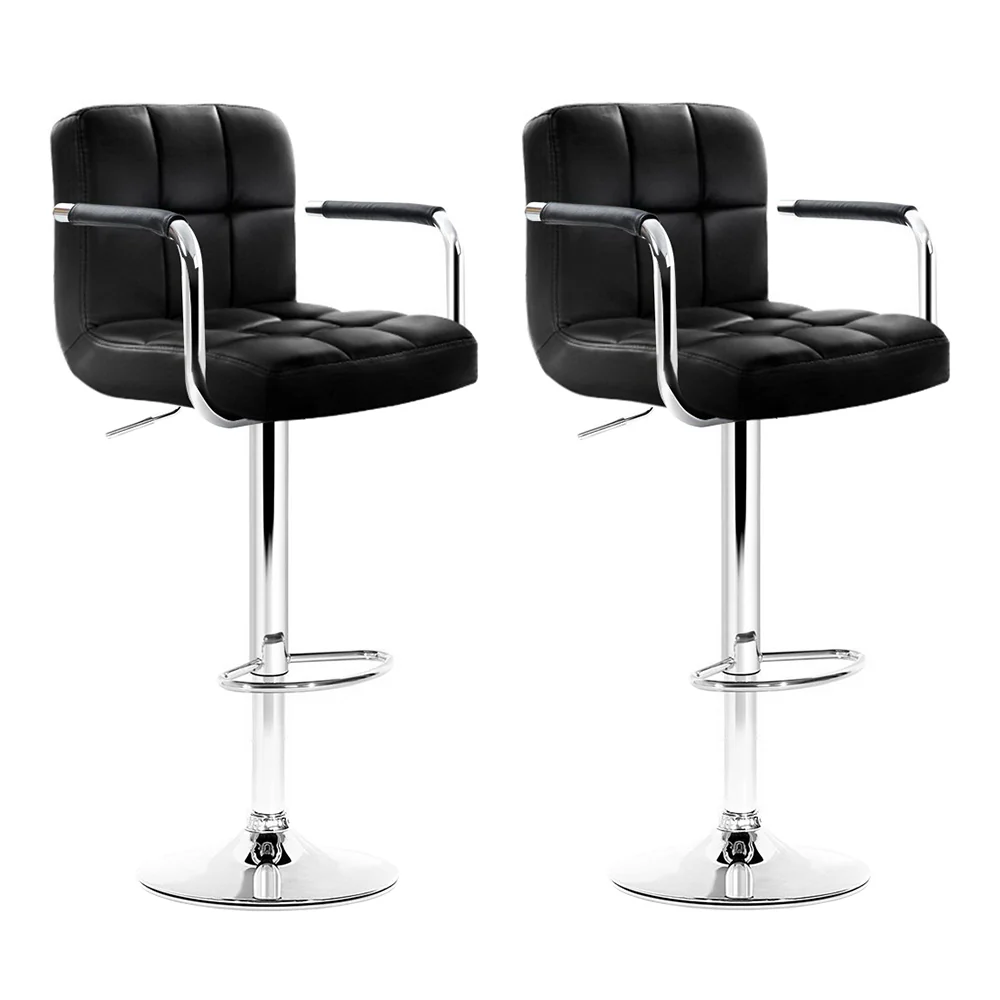 Set of 2 Elara Swivel Leather Bar Stools – Black - Image 8