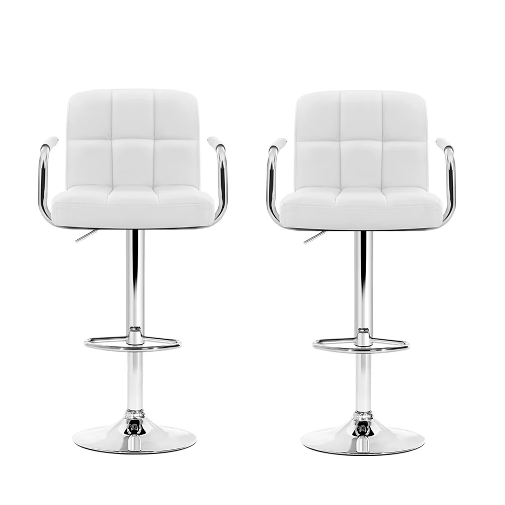 Set of 2 Elara Swivel Leather Bar Stools – White - Image 3