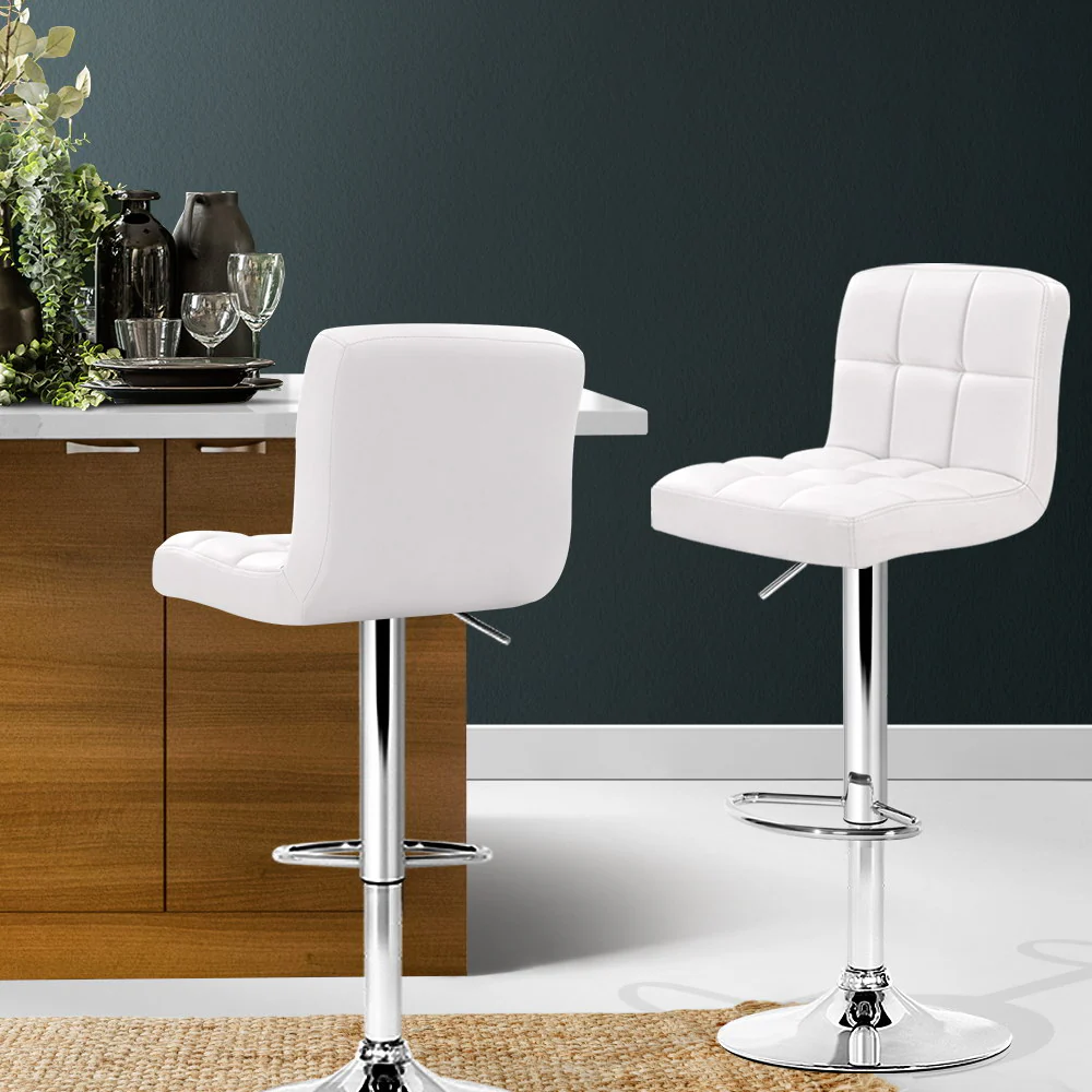 Set of 2 Elara Swivel Leather Bar Stools – White - Image 7