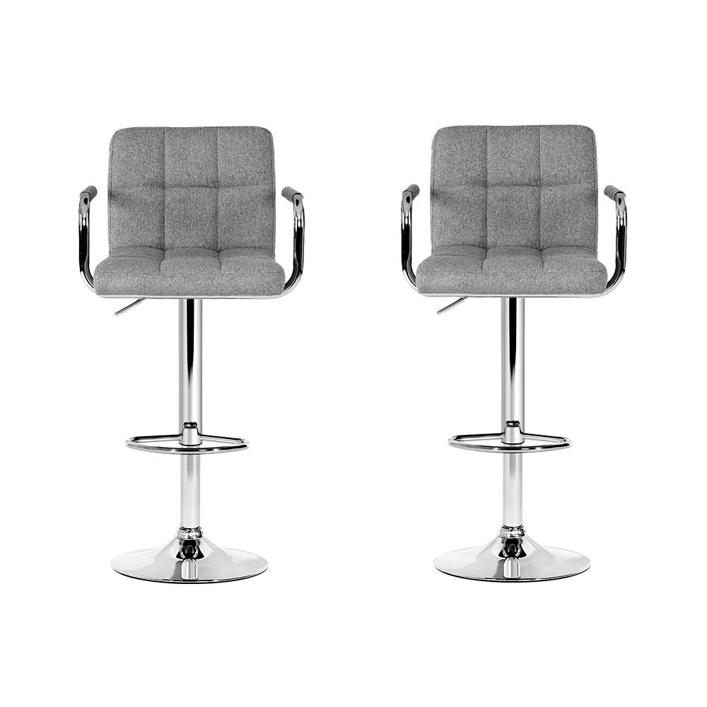 Set of 2 Elara Swivel Upholstered Bar Stools – Grey - Image 3