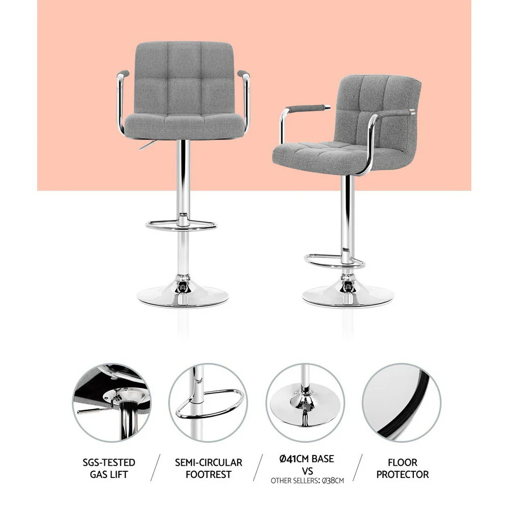 Set of 2 Elara Swivel Upholstered Bar Stools – Grey - Image 4