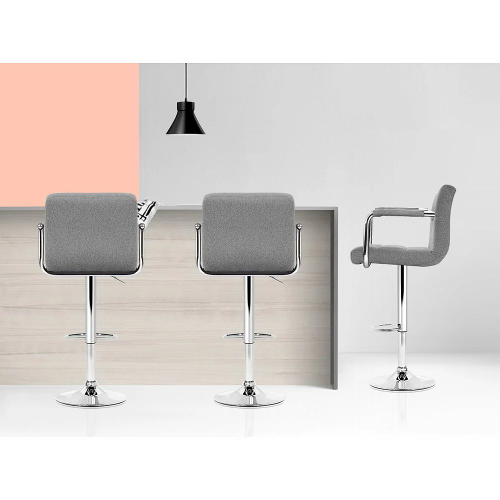 Set of 2 Elara Swivel Upholstered Bar Stools – Grey - Image 5