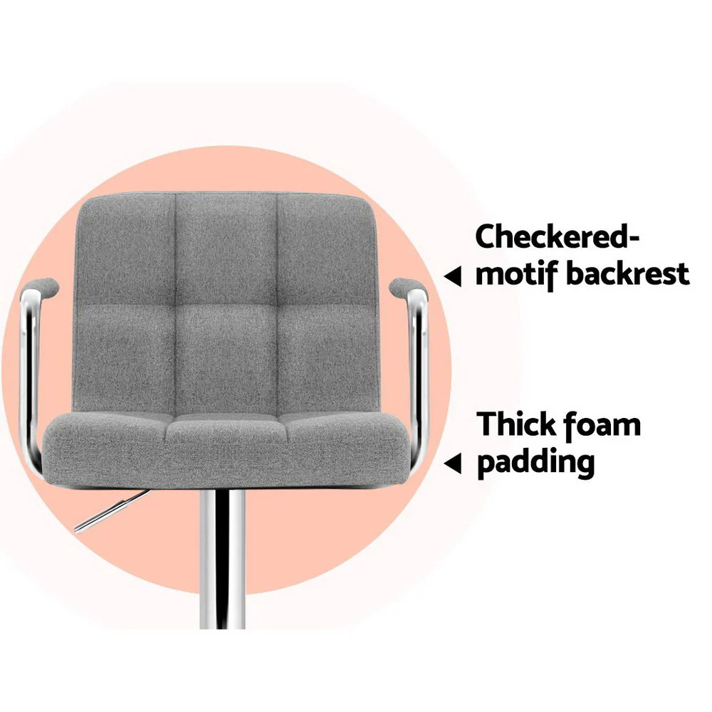 Set of 2 Elara Swivel Upholstered Bar Stools – Grey - Image 6