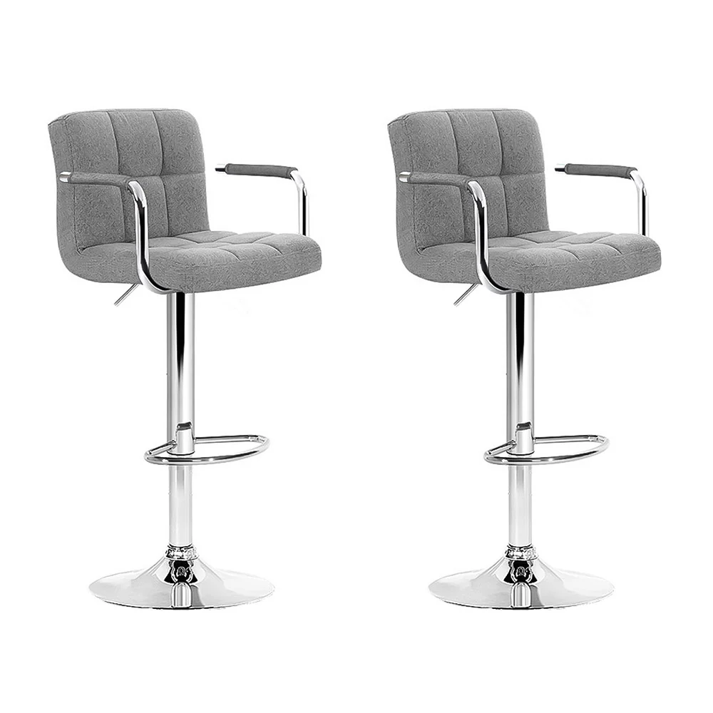 Set of 2 Elara Swivel Upholstered Bar Stools – Grey - Image 7
