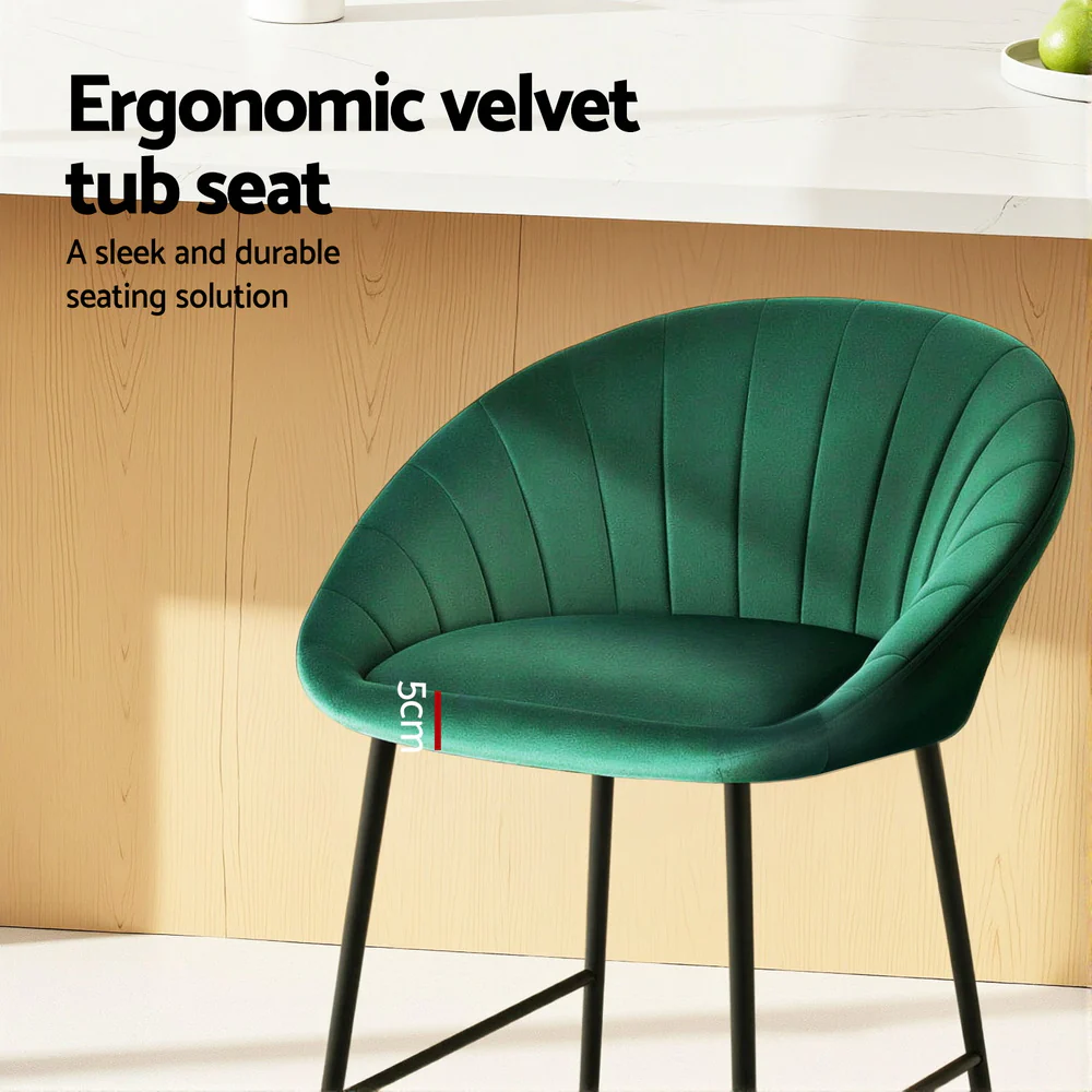Set of 2 Elson Velvet Bar Stools – Green - Image 5