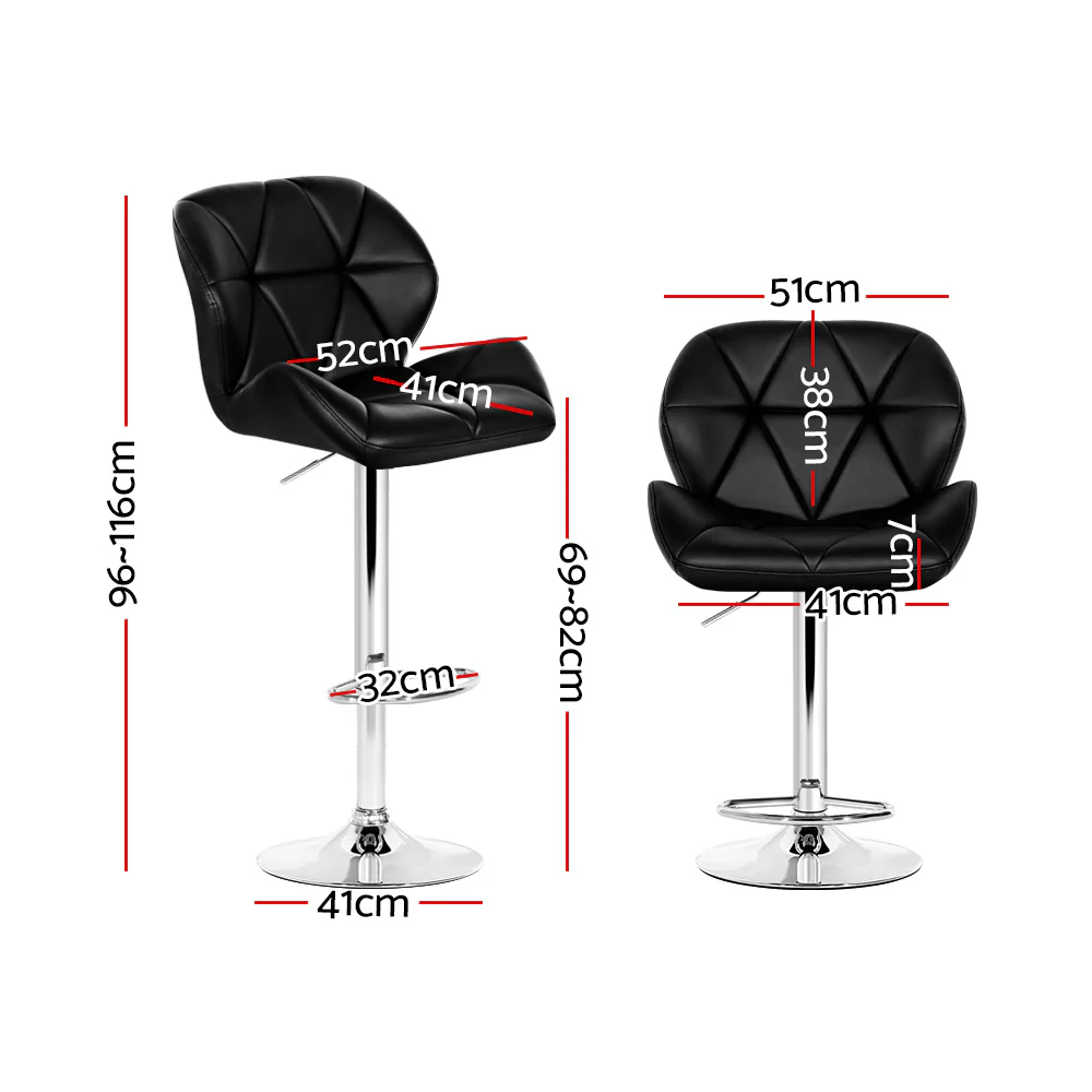 Set of 2 Evaro Swivel PU Leather Bar Stools – Black - Image 2