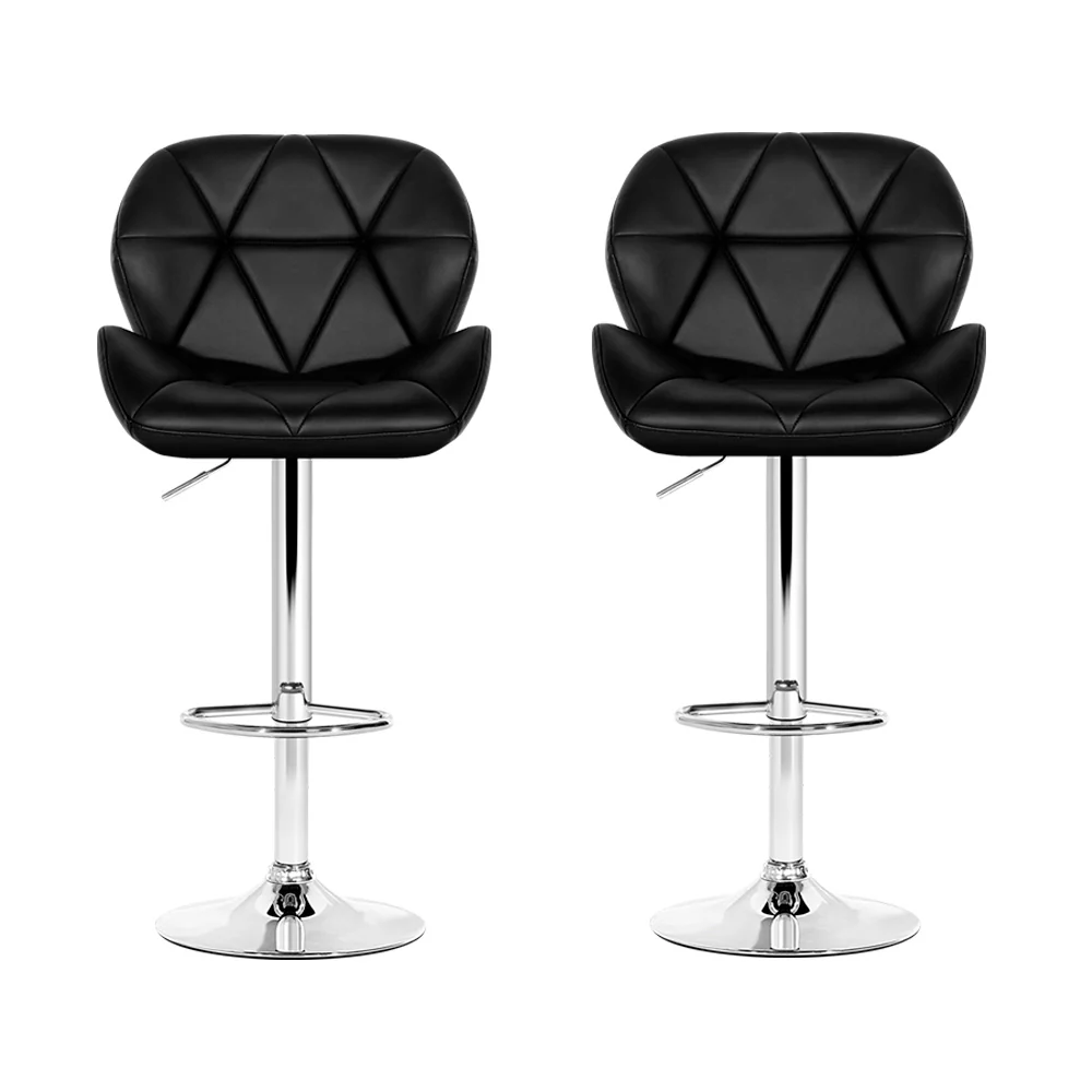 Set of 2 Evaro Swivel PU Leather Bar Stools – Black - Image 3