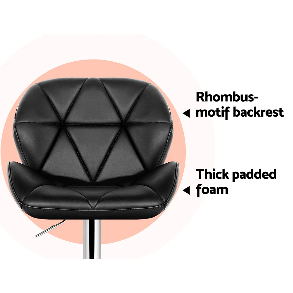 Set of 2 Evaro Swivel PU Leather Bar Stools – Black - Image 4