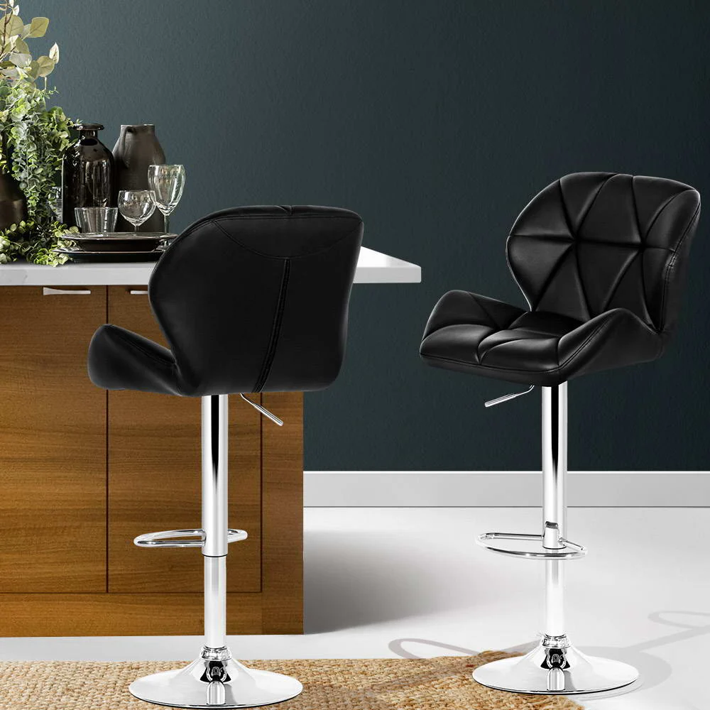 Set of 2 Evaro Swivel PU Leather Bar Stools – Black - Image 7