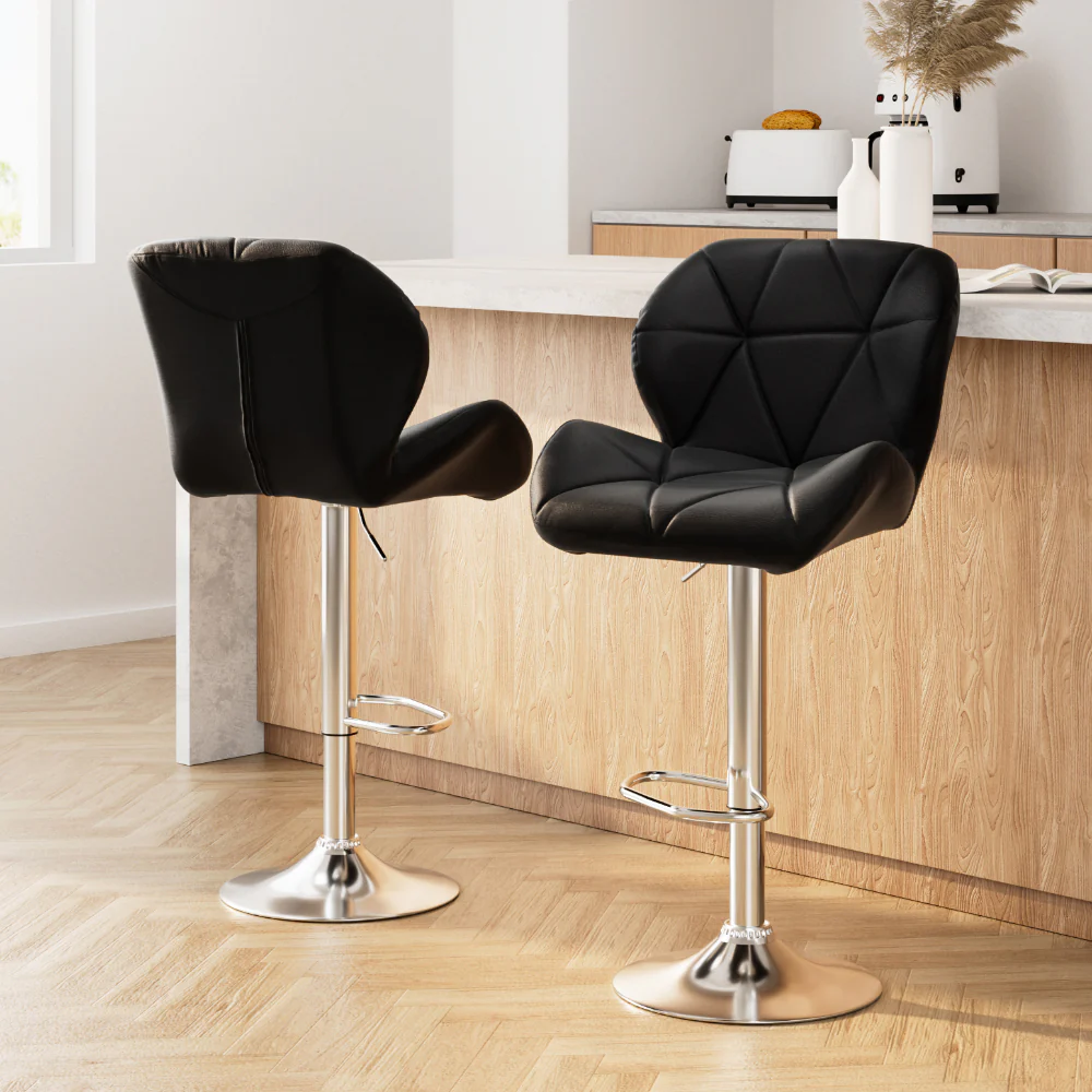 Set of 2 Evaro Swivel PU Leather Bar Stools – Black - Image 8
