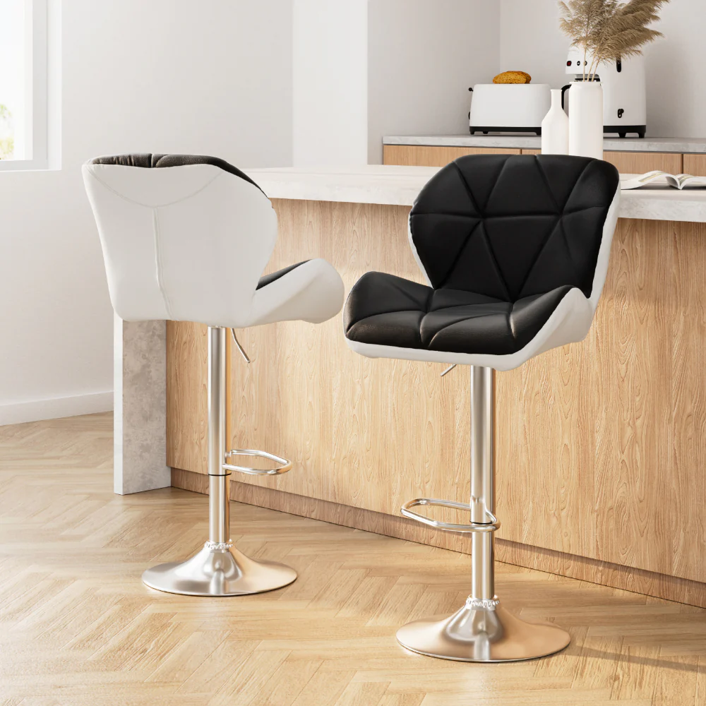 Set of 2 Evaro Two-Tone Swivel Bar Stools – Black and White - Image 8