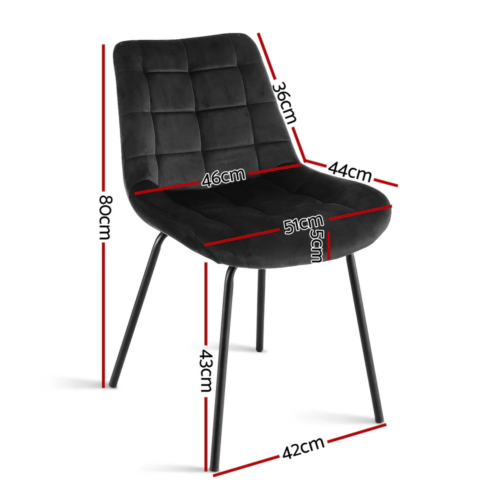 Set of 2 Evora Velvet Tufted Dining Chairs – Black - Image 2