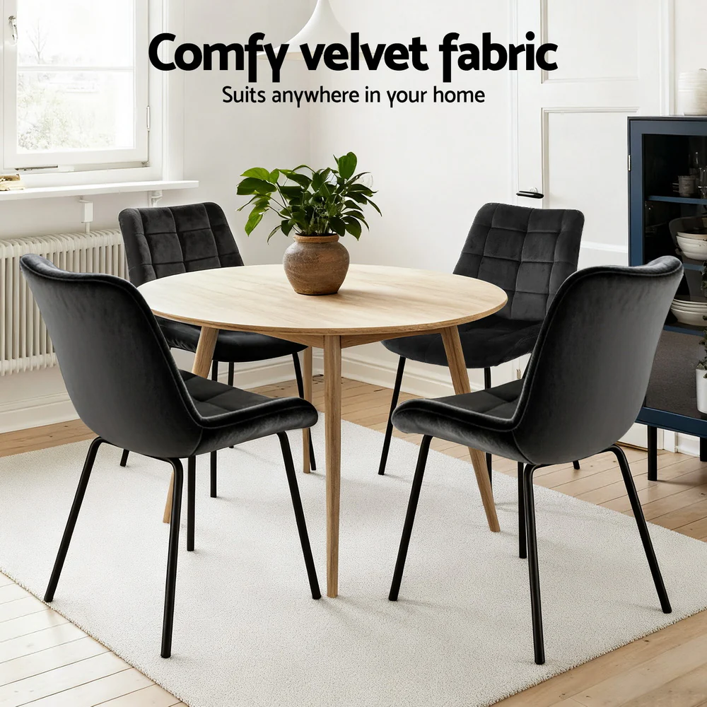 Set of 2 Evora Velvet Tufted Dining Chairs – Black - Image 5