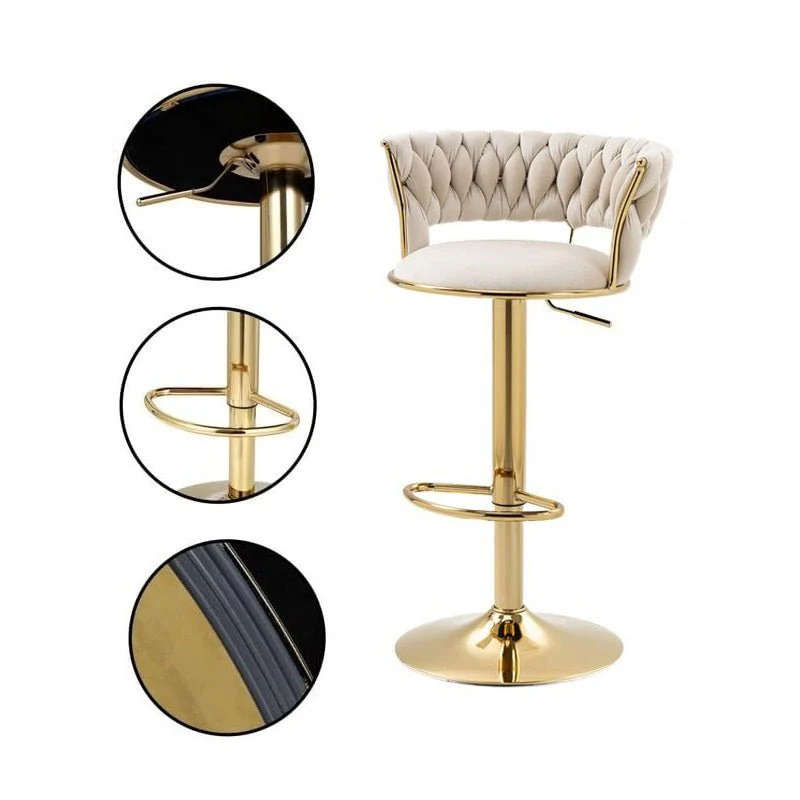 Set of 2 Fairlie Velvet Bar Stools – Grey & Gold - Image 3