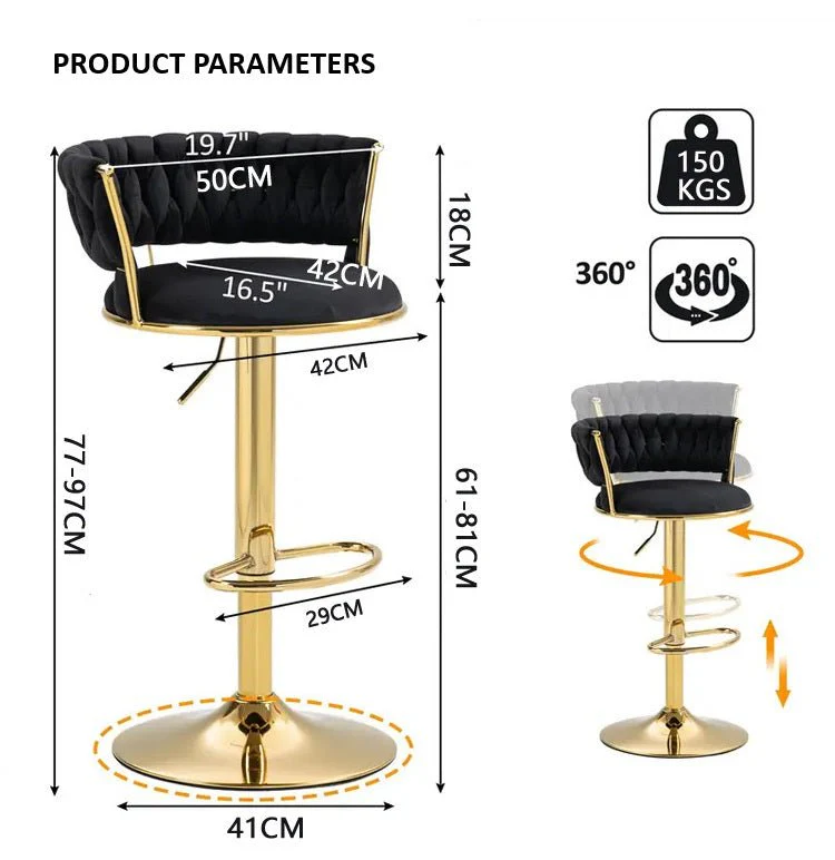 Set of 2 Fairlie Velvet Bar Stools – Grey & Gold - Image 4