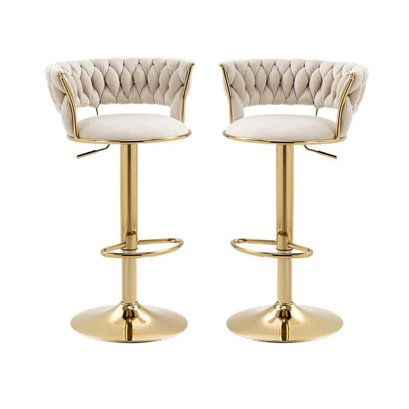 Set of 2 Fairlie Velvet Bar Stools – Ivory & Gold