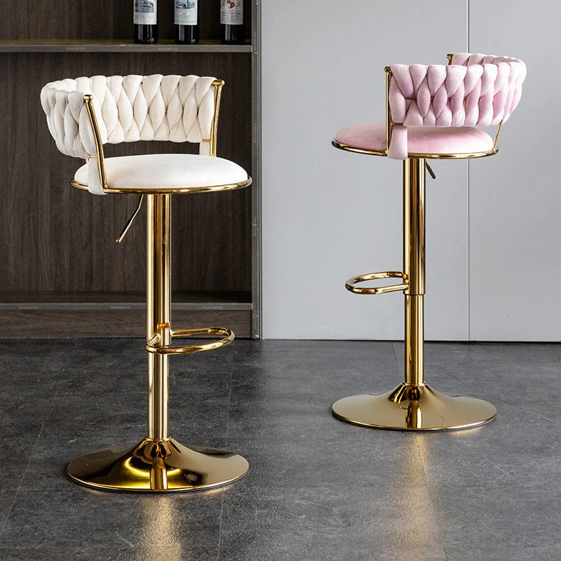 Set of 2 Fairlie Velvet Bar Stools – Ivory & Gold - Image 3