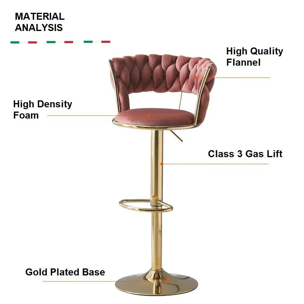 Set of 2 Fairlie Velvet Bar Stools – Red & Gold - Image 2
