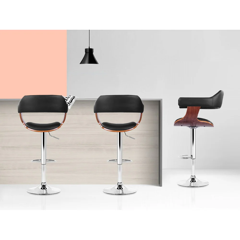 Set of 2 Finley Wooden Gas Lift Bar Stools With Armrest Black - Image 6